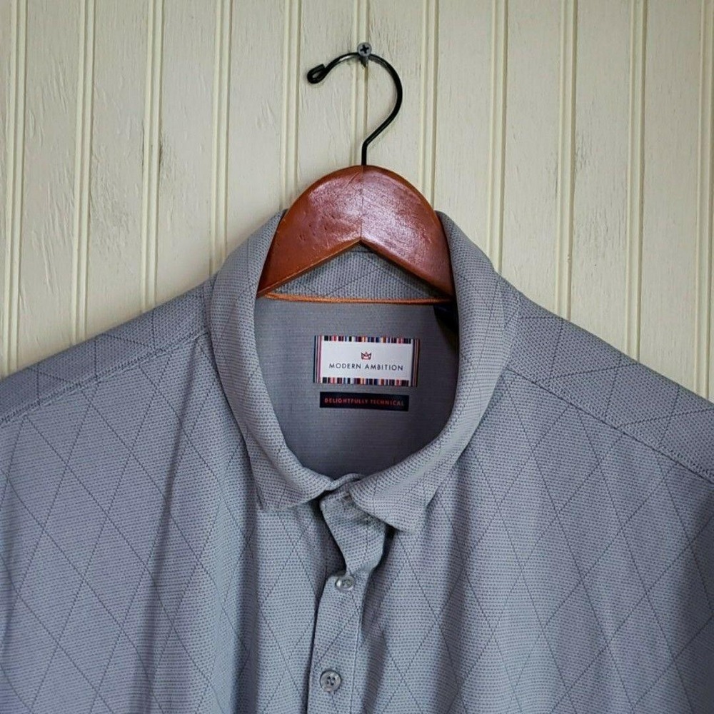 Modern Ambition Polo Shirt Mens 2XL Gray Diamond Knit Technical Performance Top